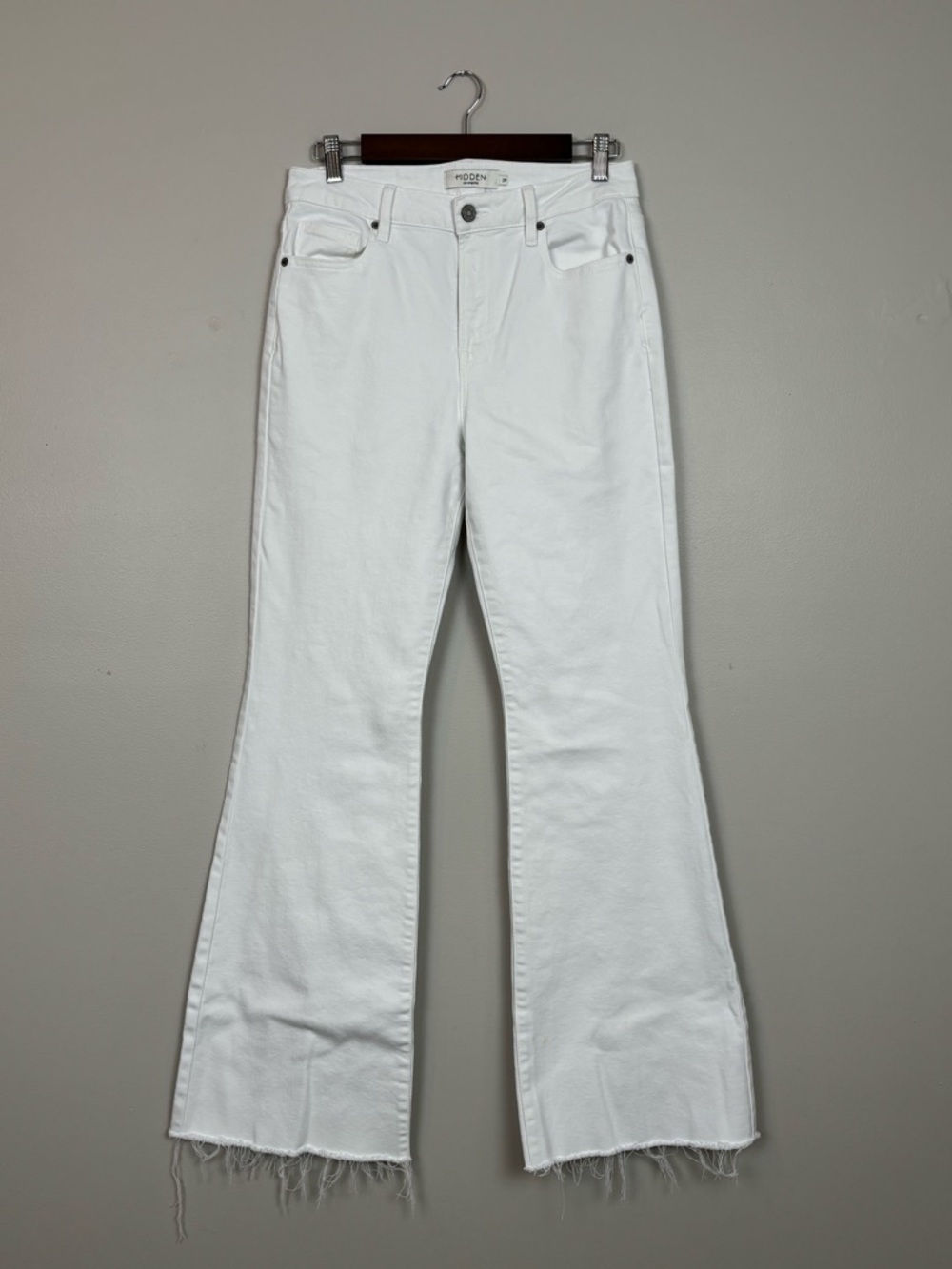 Hidden Jeans Womens 29 in White Happi High Rise Flare Raw Hem Fray Denim